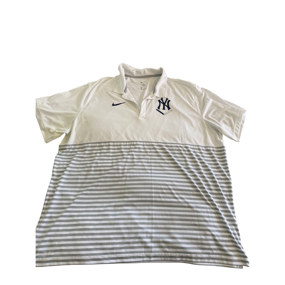 Nike New York‎ Yankees MLB Dri-FIT Polo Shirt Men's Size 3XL White Gray Stripes
